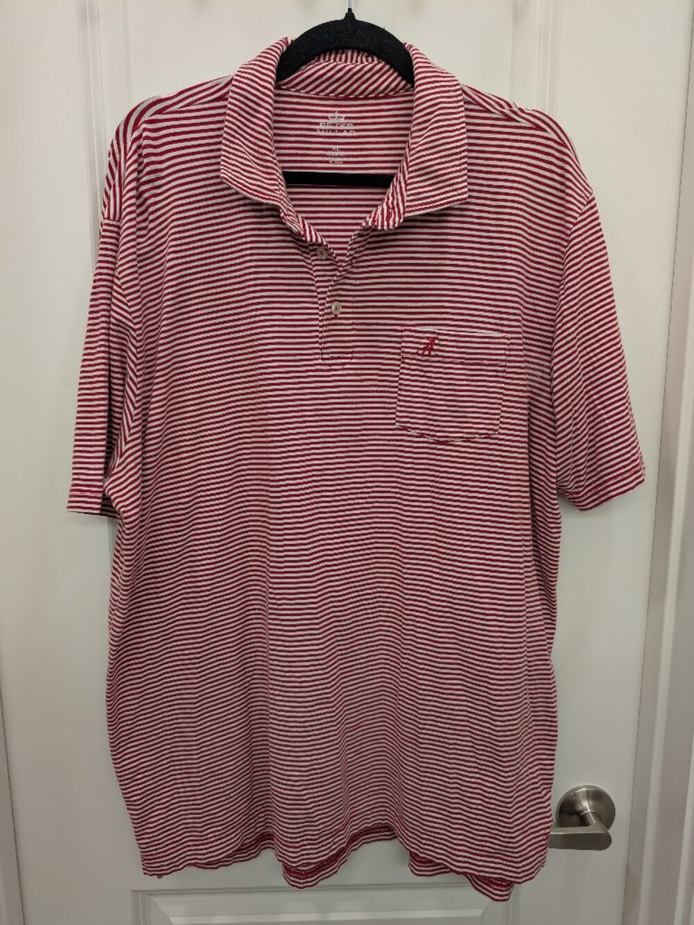 Peter Millar Mens XL Alabama Crimson Tide Polo Shirt Red White Striped Pocket